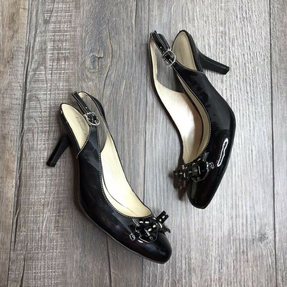 Etienne Aigner Womens Bronte Black Bow Slingback Heels Round Toe Size 8M - Picture 2 of 10